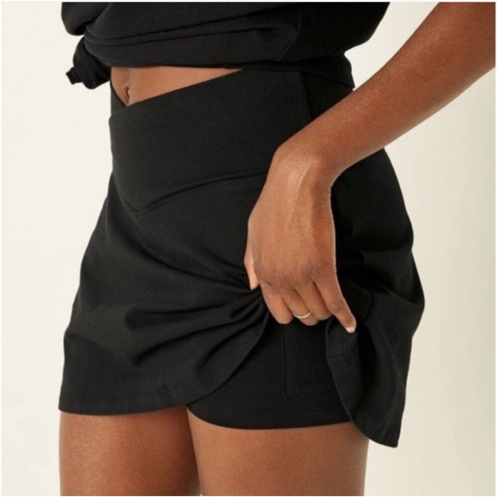 NWT PINK Cotton High Waist V Crossover Skort Black Women's Large